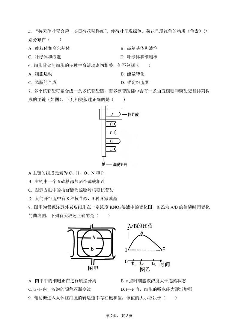 临化中学2024-2025学年度高一年级期末考试生物试卷（原卷版）第2页