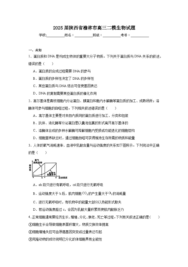 2025届陕西省榆林市高三二模生物试题第1页