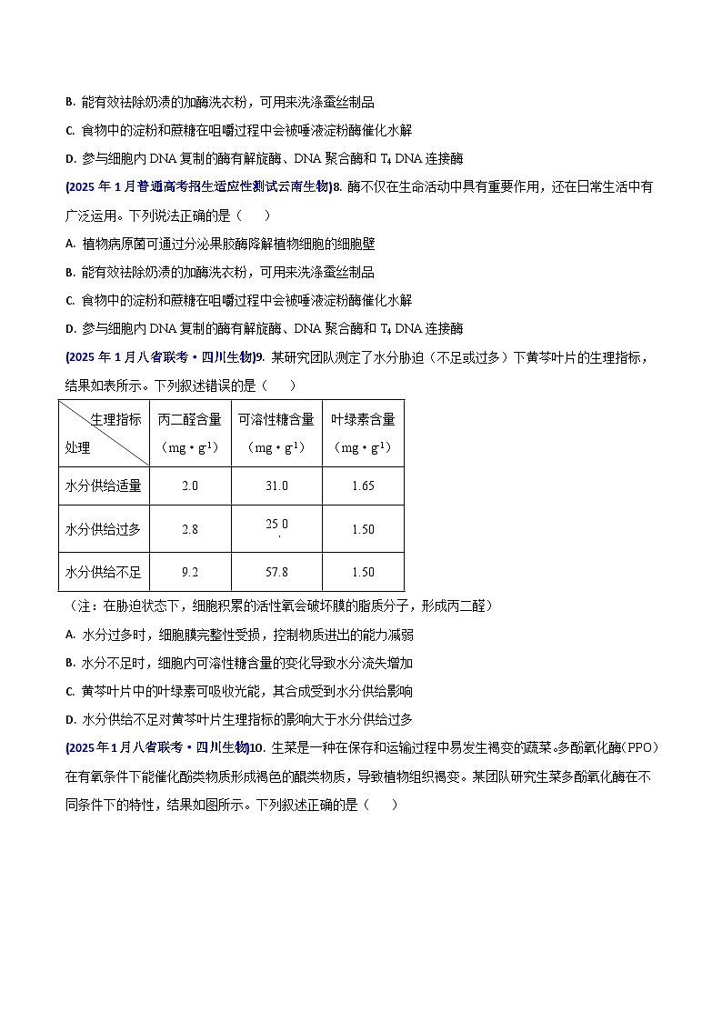 八省联考真题汇编 专题二  细胞的新陈代谢（跨膜运输、ATP、酶、光合与呼吸）-2025年1月“八省联考”生物真题分类汇编(原卷版)第3页