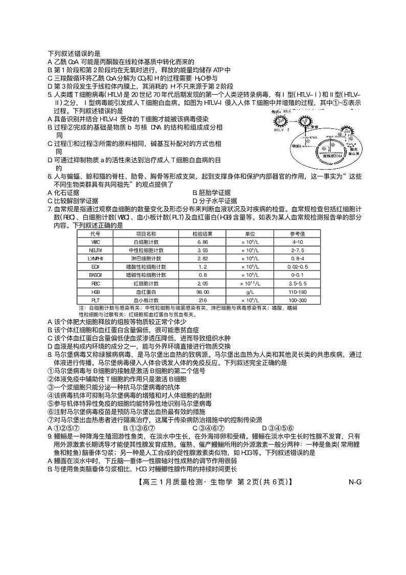 九师联盟2024—2025学年高三上学期期末考试生物试题第2页