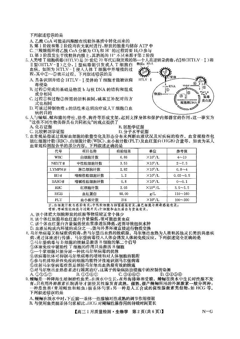 2024—2025学年高三上学期期末联考生物试题第2页