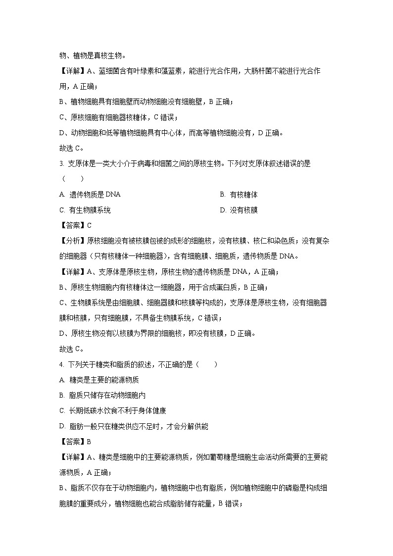 北京市朝阳区2024-2025学年高一上学期期末考试生物试题（解析版）第2页