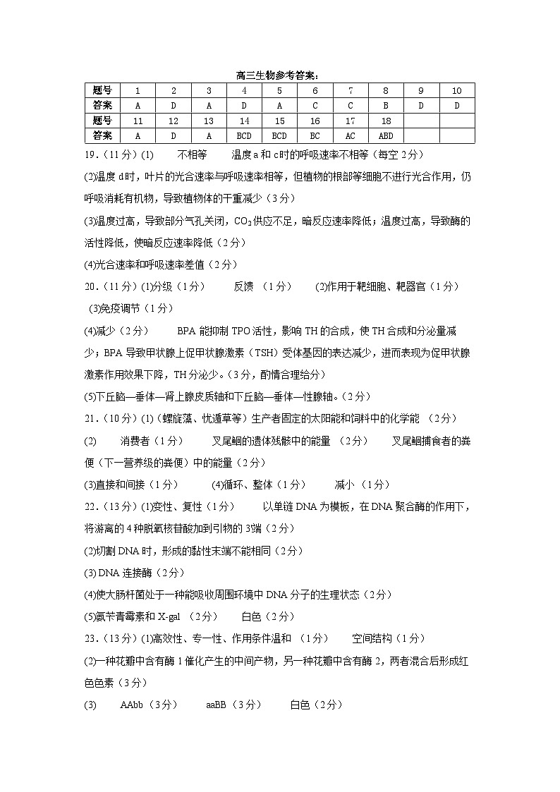 河北省石家庄市辛集市2025届高三上学期1月期末生物答案第1页
