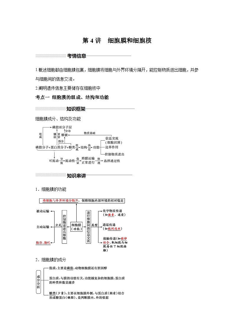 高中生物一轮复习讲练第4讲细胞膜和细胞核含解析答案第1页
