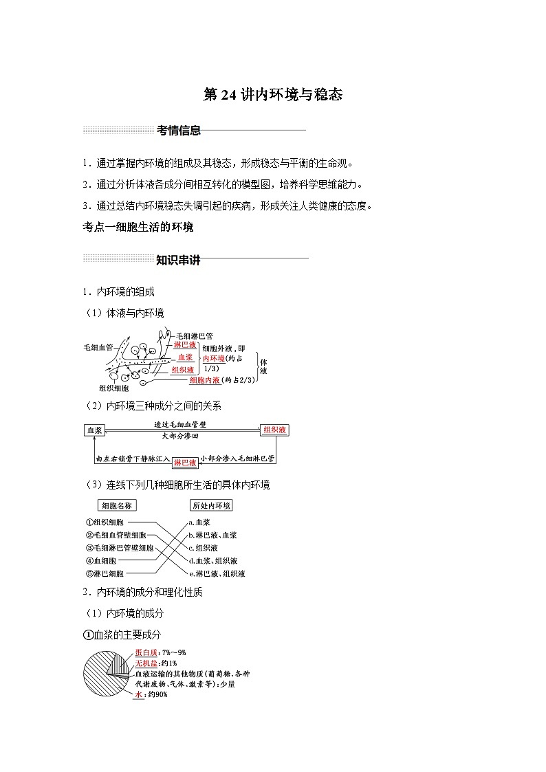 高中生物一轮复习讲练第24讲内环境与稳态含解析答案第1页