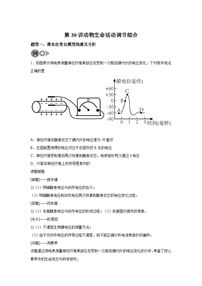 高中生物一轮复习讲练第30讲动物生命活动调节综合含解析答案第1页