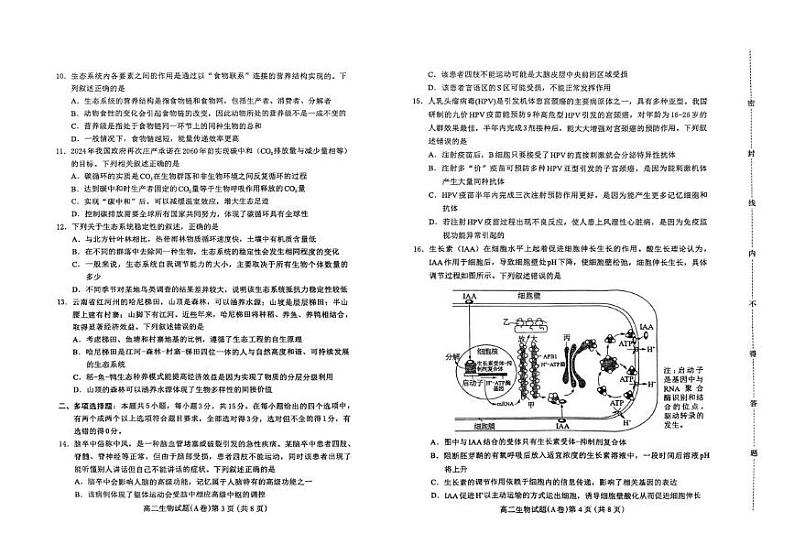 河北省保定市2024-2025学年高二上学期1月期末生物试题（A卷）第2页