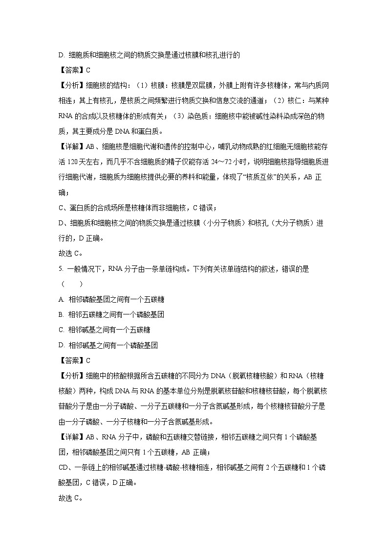 四川省雅安市名校2024-2025学年高一上学期期末教学质量检测生物试题（解析版）第3页