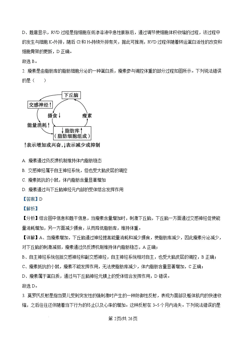 山东省德州市2024-2025学年高三上学期1月期末生物试题含解析第2页