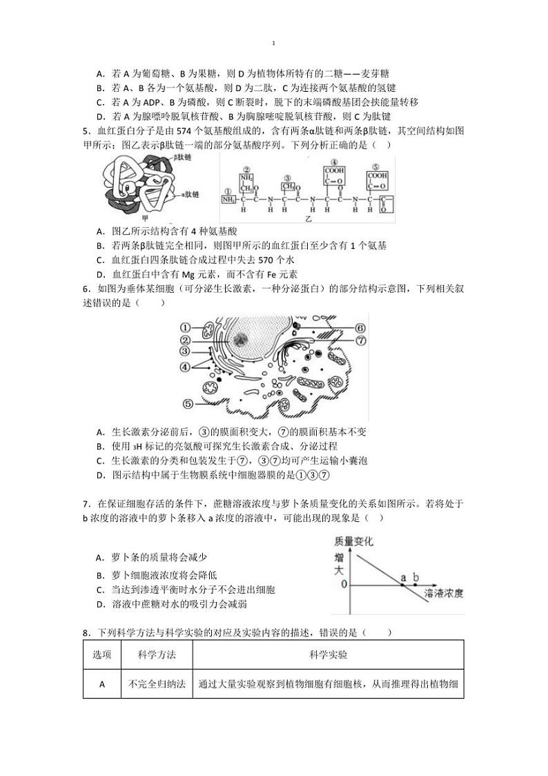 2024～2025学年辽宁省沈阳市五校联考(月考)高一上期末生物试卷(含答案)第2页