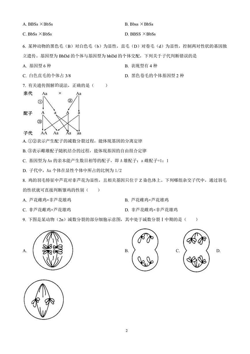 2023～2024学年安徽省合肥市六校联考(月考)高一下年级期末教学月考生物科试卷(含答案)第2页