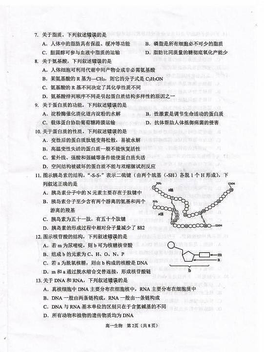 2025淮安高一上学期1月期末考试生物PDF版无答案第2页