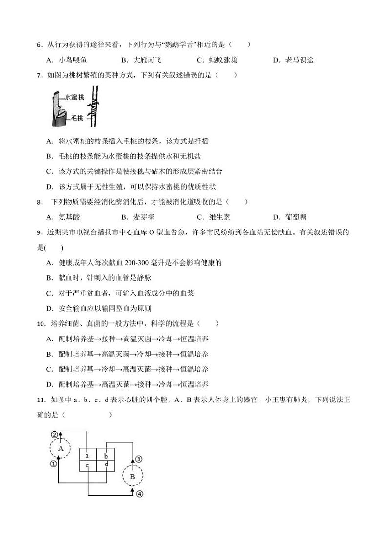 2025年广西玉林市中考[高考]一模生物模拟试卷(含答案)第2页