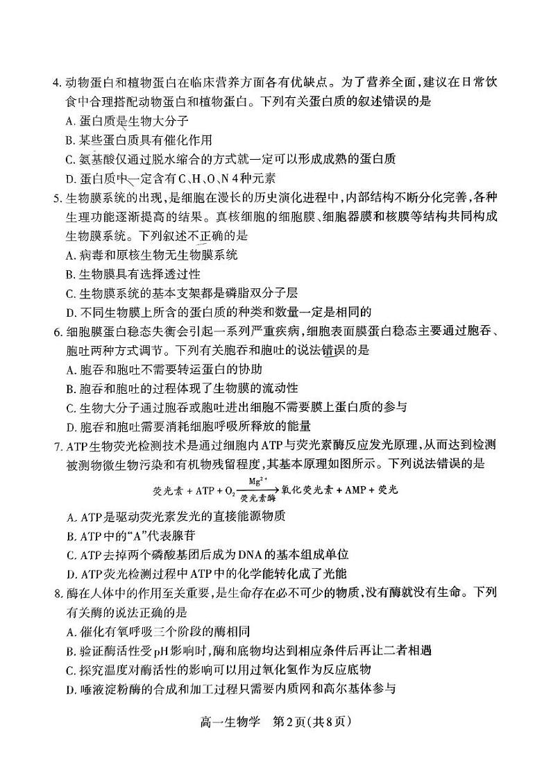 山西省吕梁市2024-2025学年高一上学期期末调研测试生物学试题第2页