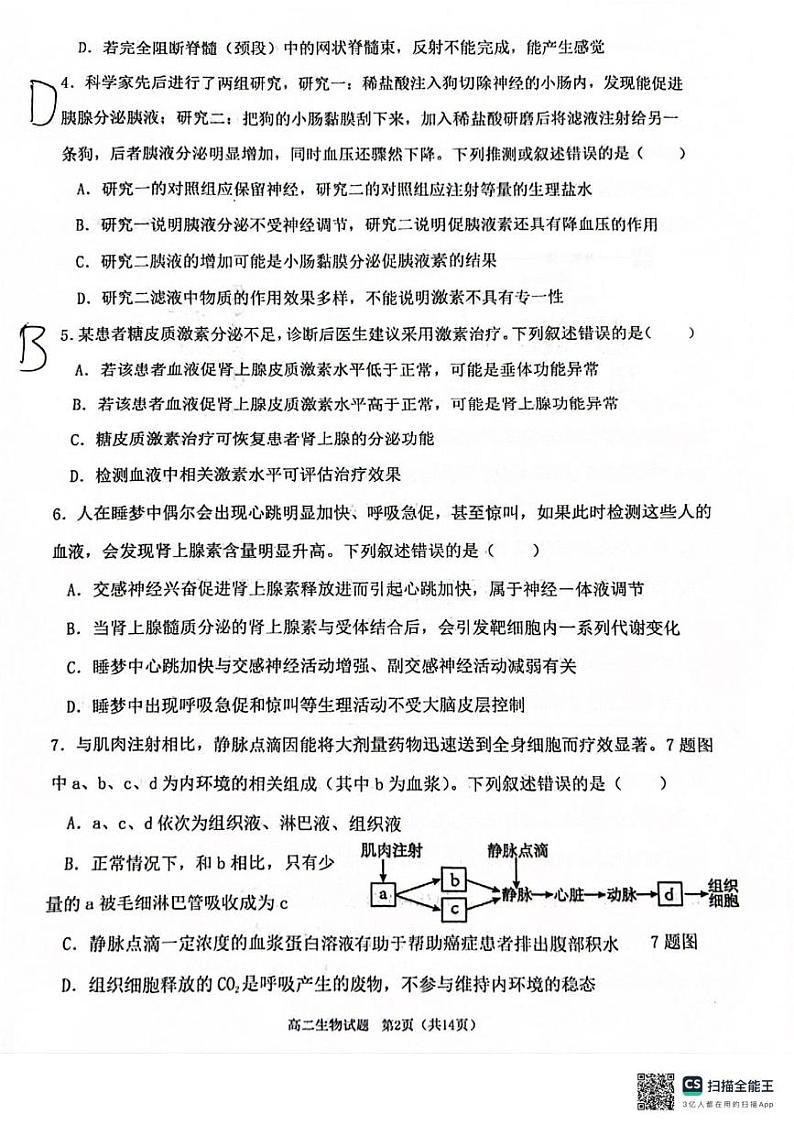 重庆市主城七校联考2024-2025学年高二上学期期末考试生物试题第2页