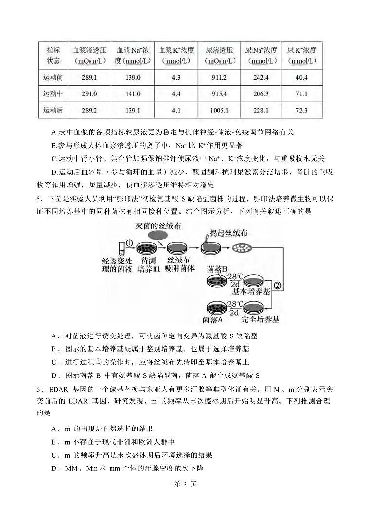 生物丨重庆市第八中学校2025届高三下学期2月入学适应性训练生物试卷及答案第2页