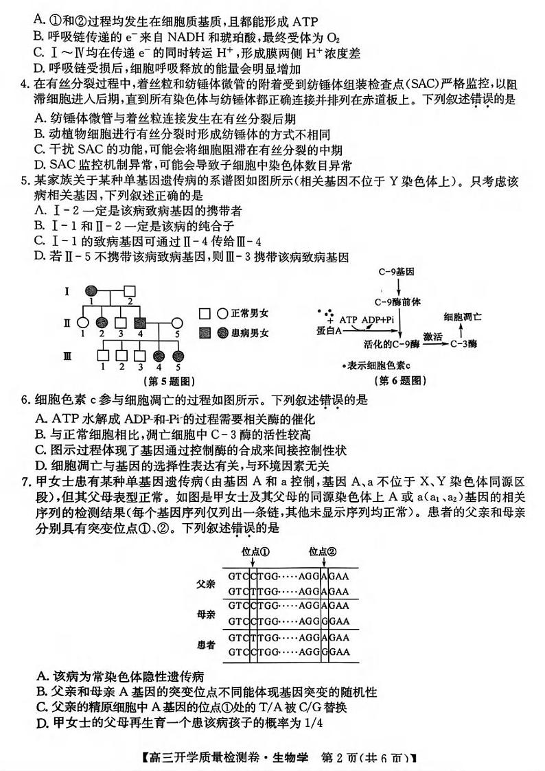 生物丨卓越联盟山西省2025届高三下学期2月开学质量检测生物试卷及答案第2页