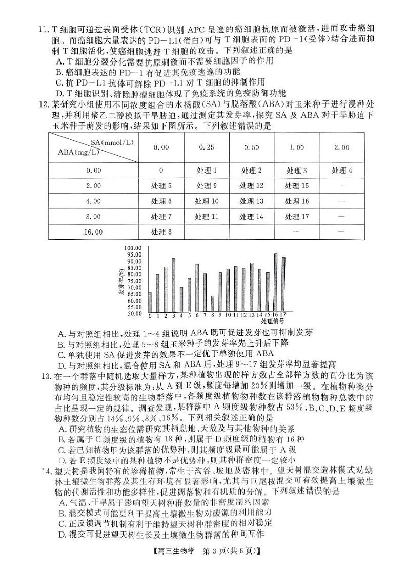 河南省驻马店市统考2024-2025学年高三下学期2月质量检测生物试题第3页