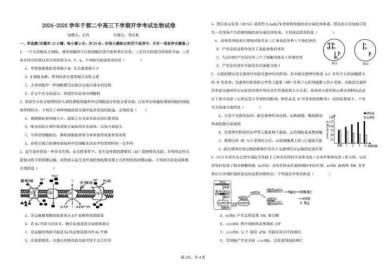 江西省于都县第二中学2024—2025学年高三下学期开学考试生物试题第1页