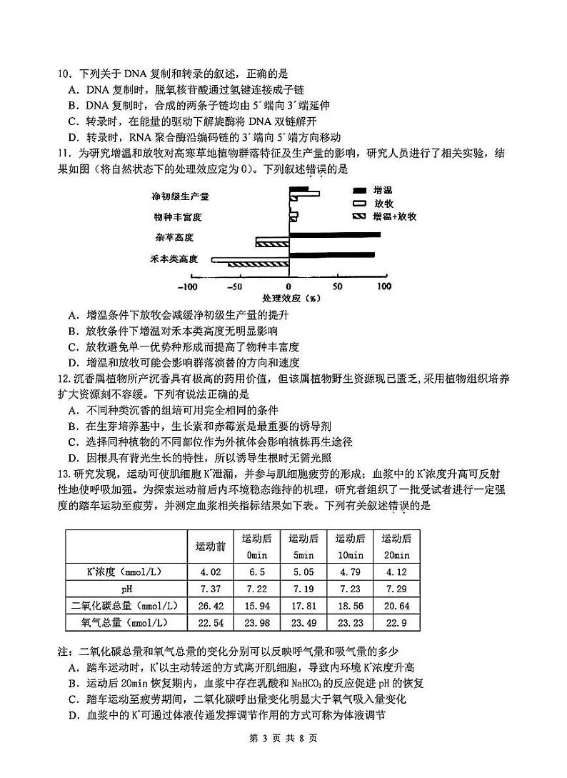 2025年2月浙江G12名校协作体高三下学期开学考-生物试卷+答案第3页