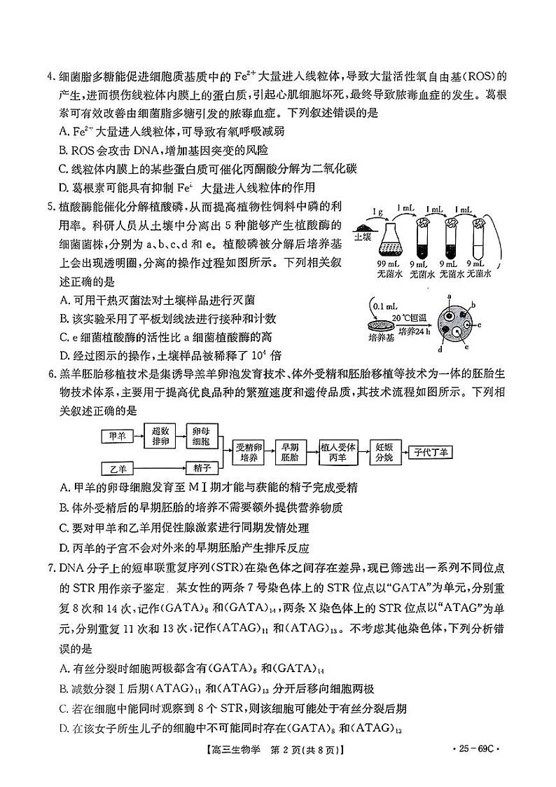 广东省部分学校2025届高三上学期期中联考生物试题(1)第2页