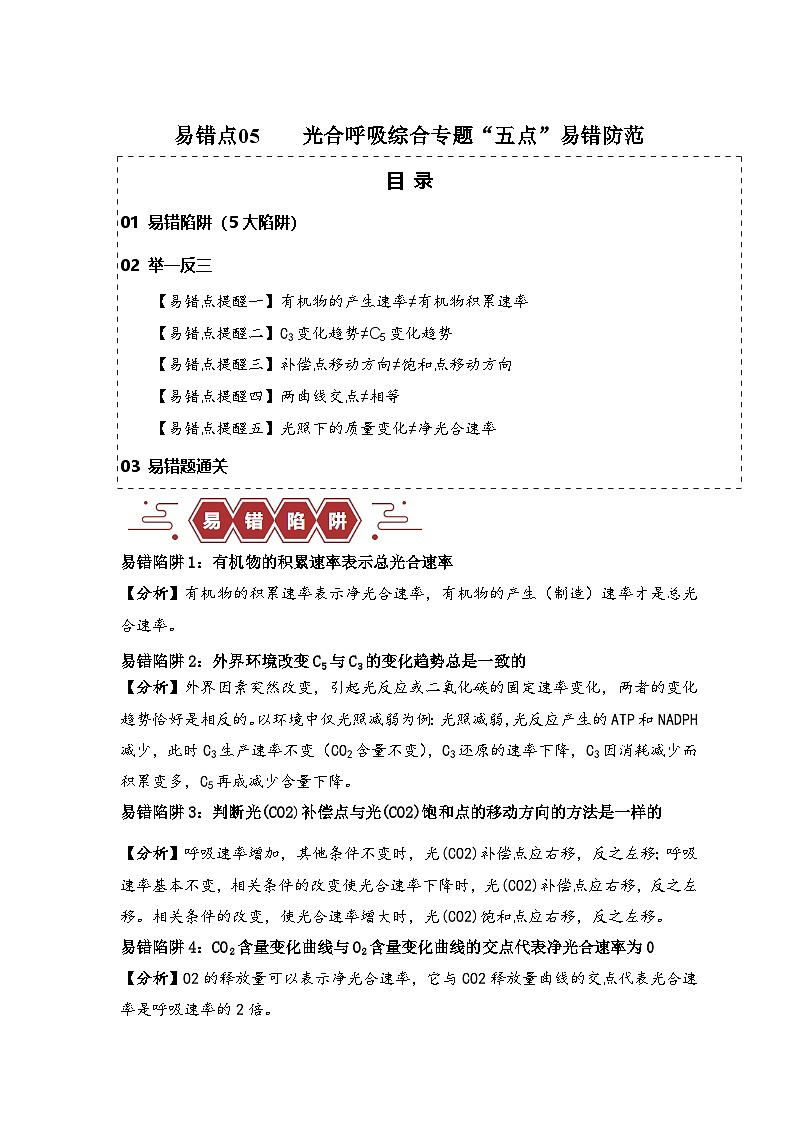 备战2025年新高考生物二轮复习易错题易错点05 光合与呼吸综合专题的“五点”易错防范练习（Word版附解析）第1页