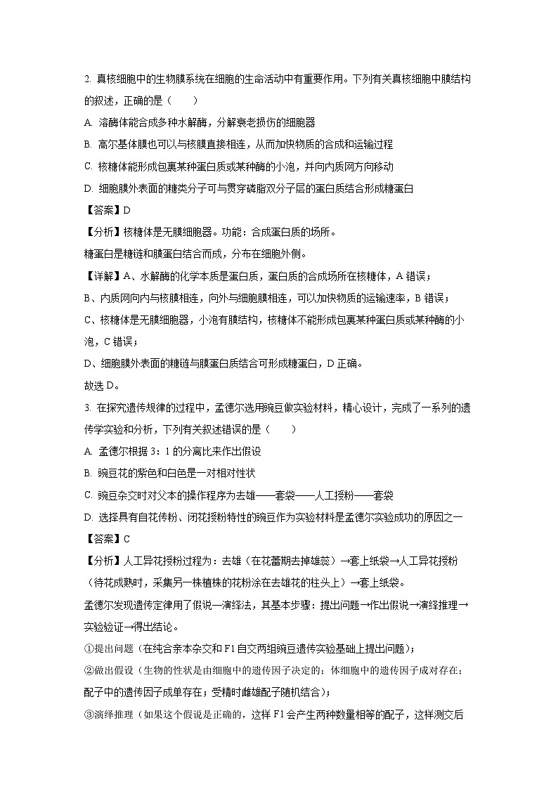 2024-2025学年甘肃省天水市麦积区联考高三上学期12月月考生物试卷（解析版）第2页