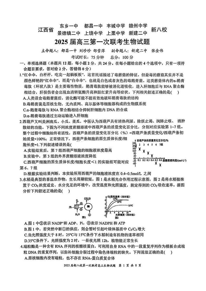 生物试卷 —江西省新八校（拾穗者）第1页