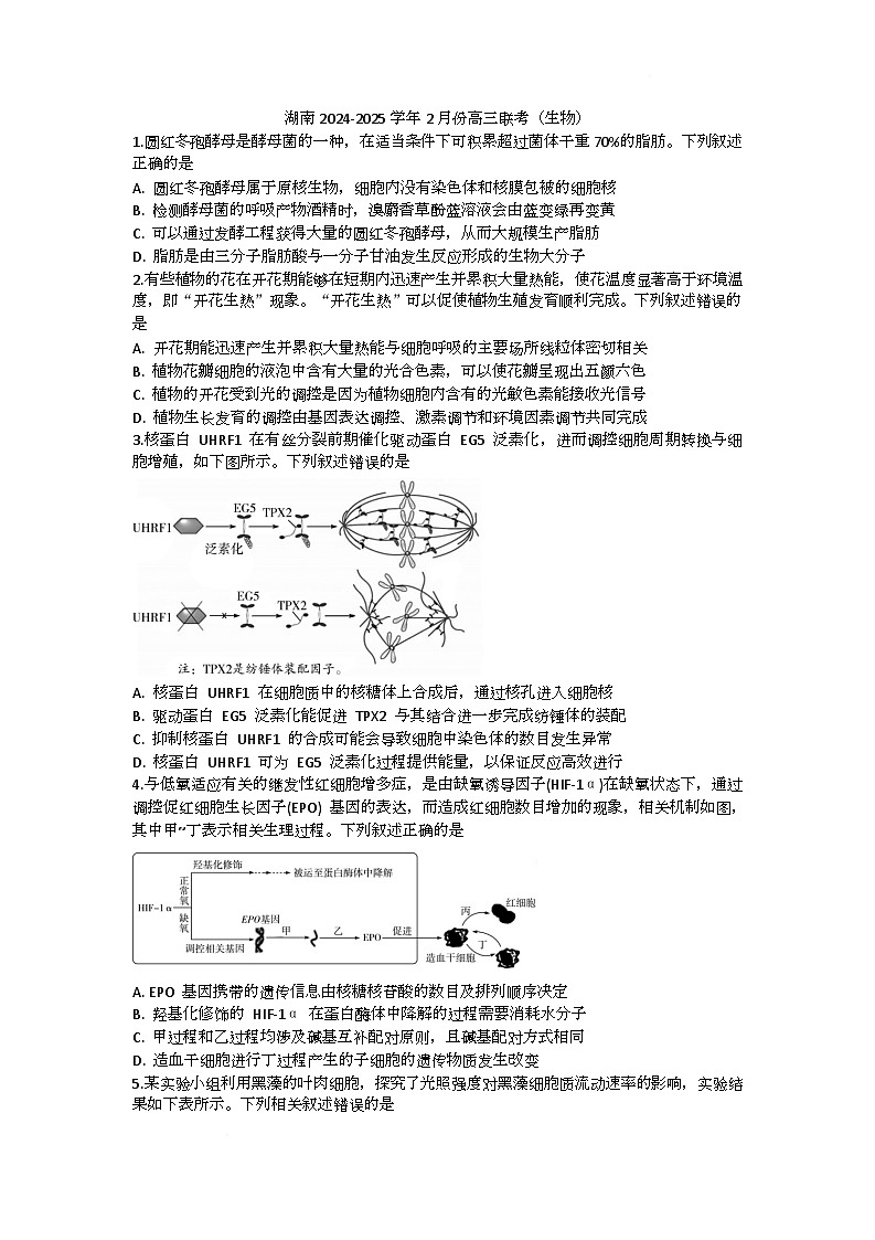 湖南省部分学校2024-2025学年高三下学期2月联考生物试题第1页
