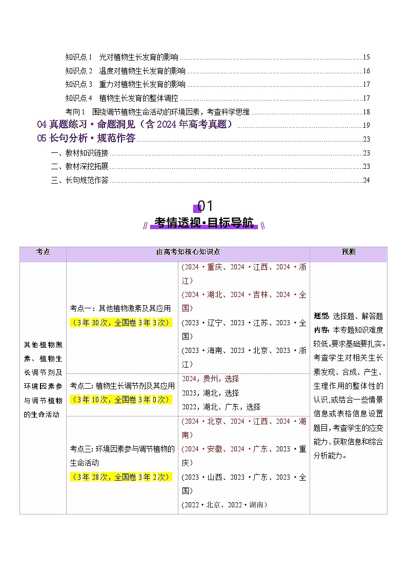 第31讲 植物生命活动调节（第二课时，其他植物激素、植物生长调节剂及环境因素参与调节植物的生命活动）（讲义）（解析版）第2页