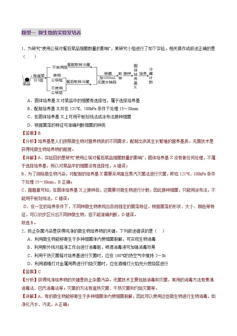 第38讲 微生物的培养技术和应用（练习）（解析版）第2页