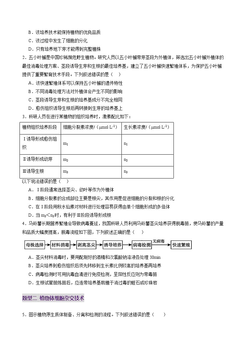 第39讲 植物细胞工程（练习）（原卷版）第2页