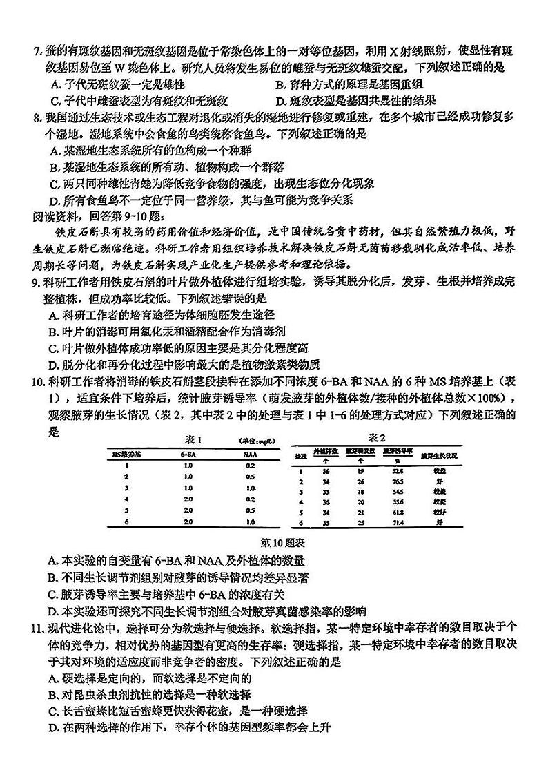 2024学年第二学期浙江省七彩阳光新高考研究联盟返校联考生物+答案第2页