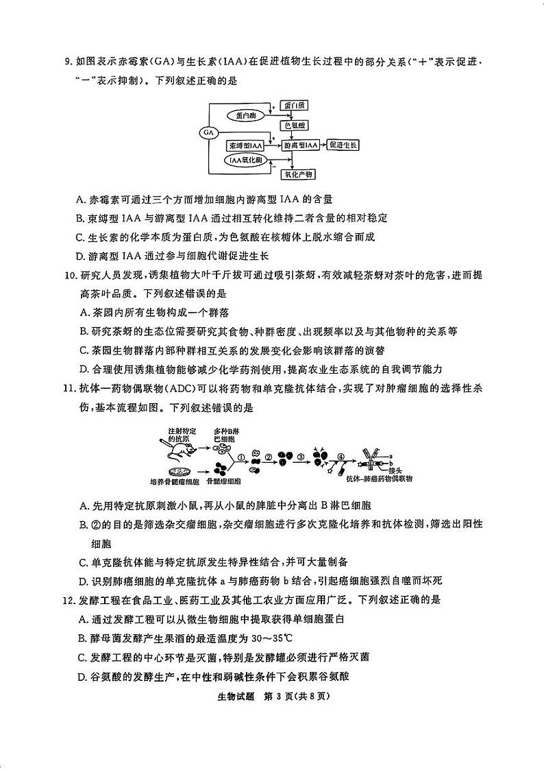 2025河南省青桐鸣大联考高三下学期2月月考试题生物PDF版含解析第3页