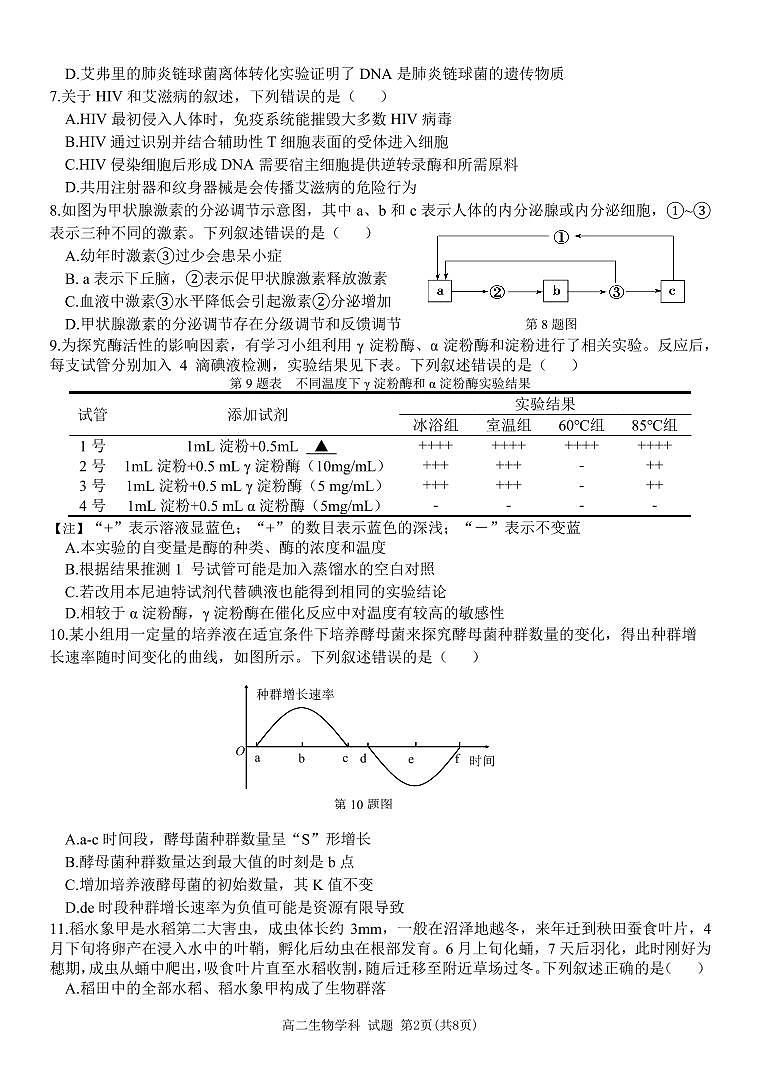 生物试卷-浙南名校联盟2024-2025高二寒假返校考【含答案】第2页