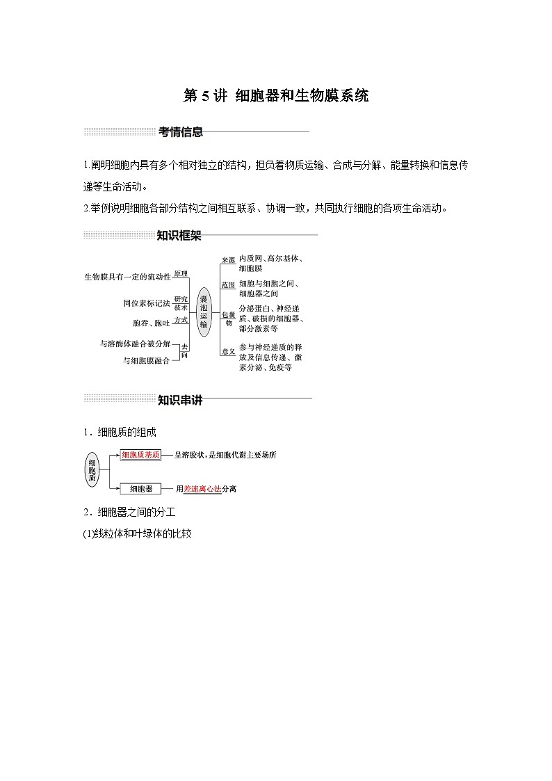 高中生物实战高考一轮复习第5讲细胞器和生物膜系统试题含答案第1页