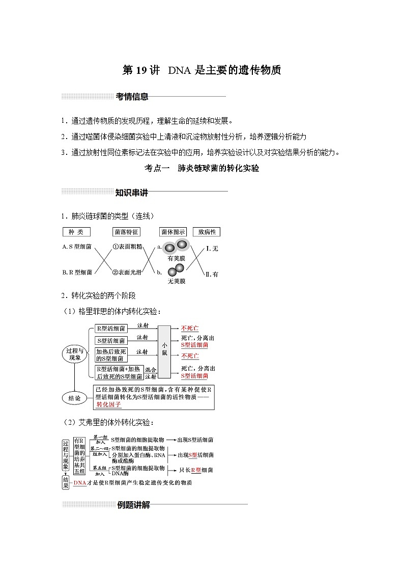 高中生物实战高考一轮复习第19讲DNA是主要的遗传物质试题含答案第1页