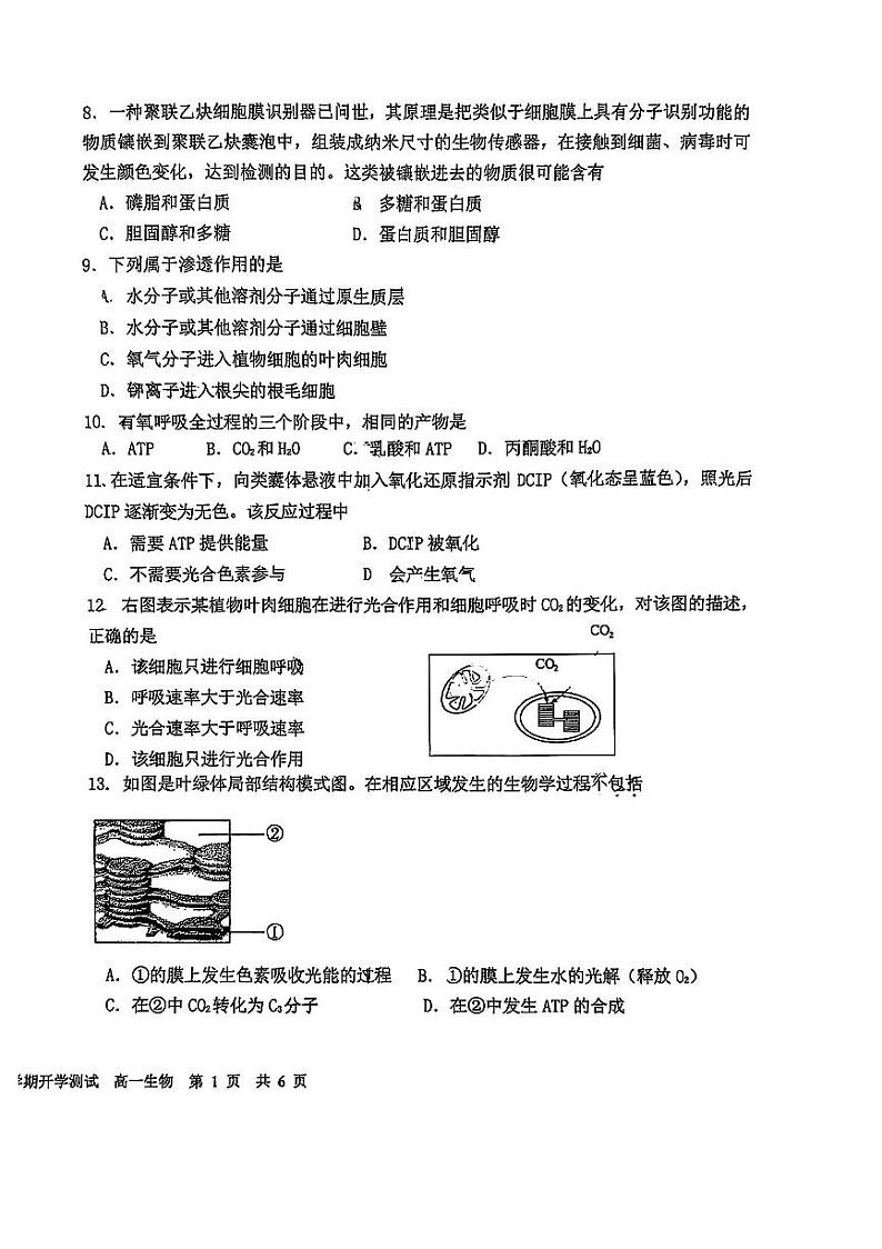 2025北京一六一中高一（下）开学考生物试题第2页