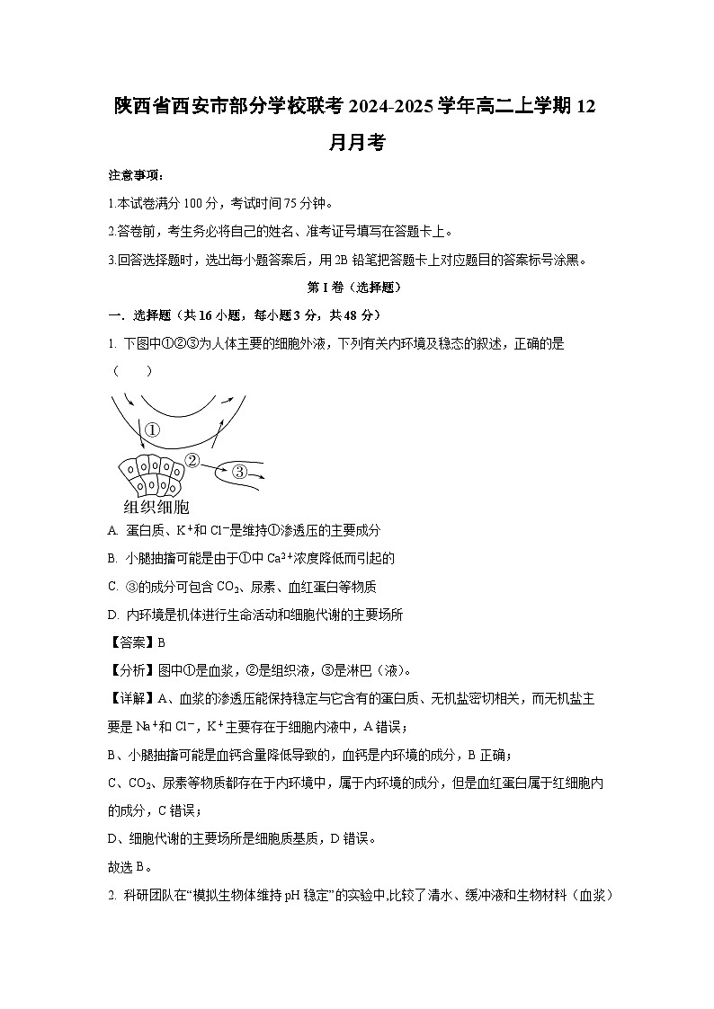 陕西省西安市部分学校联考2024-2025学年高二(上)12月月考生物试卷（解析版）第1页