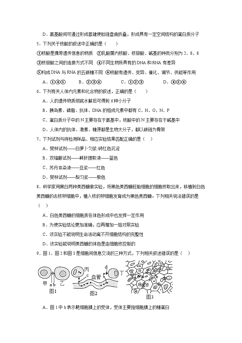 黑龙江省大庆市大庆第一中学2024-2025学年高一上学期期末考试生物试卷第2页