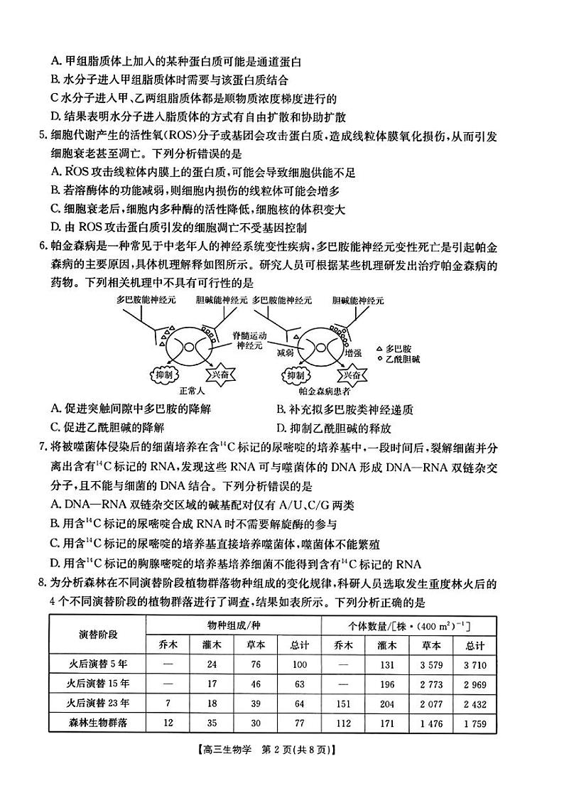 2025年福建省高三下学期2月金太阳生物试题及答案第2页