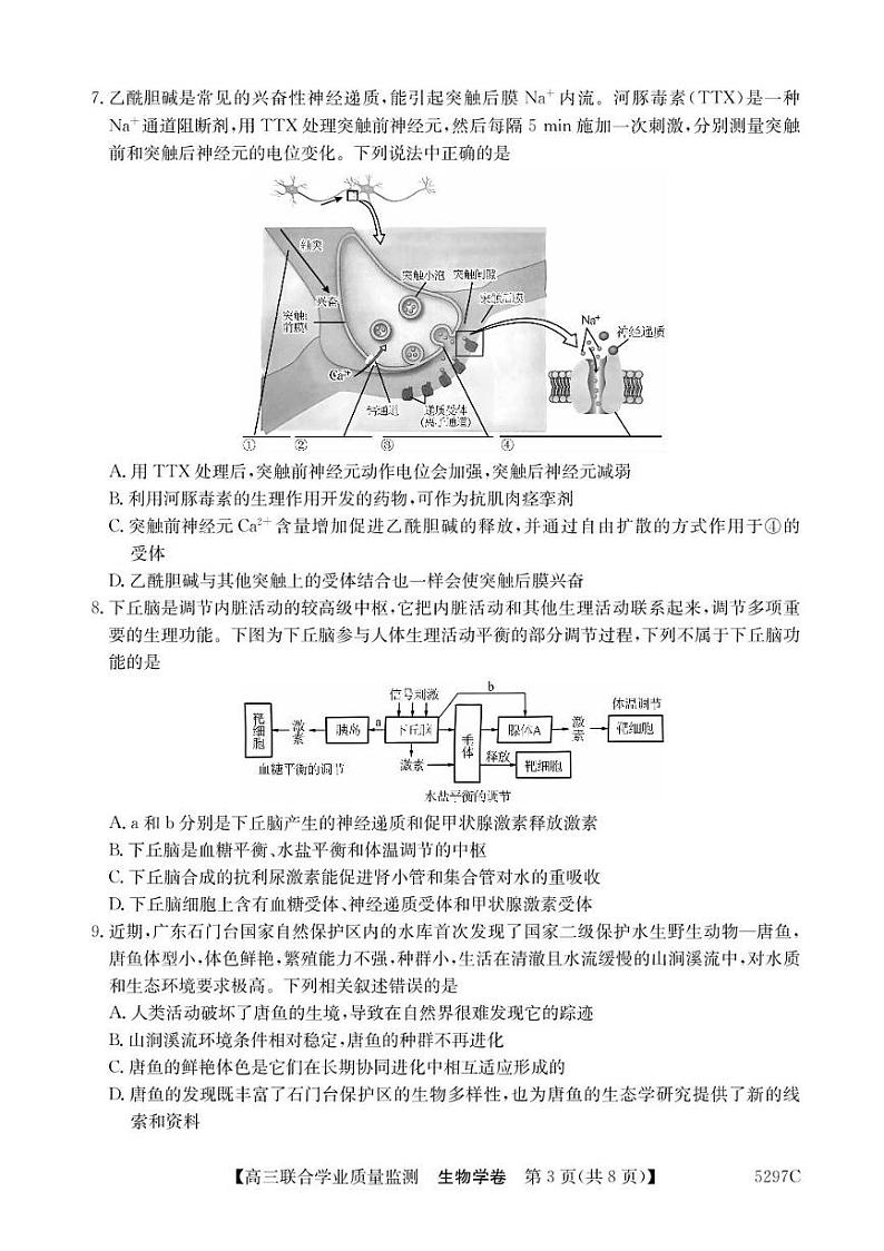 广东省2025届高三下学期2月“百日冲刺”联合学业质量监测生物试题+答案第3页