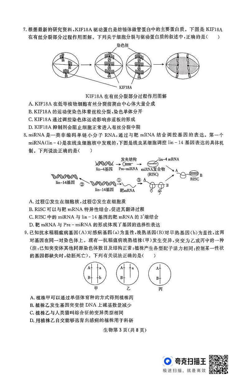 2025届四川省部分学校高三下学期第一次质量联合测评生物试题第3页