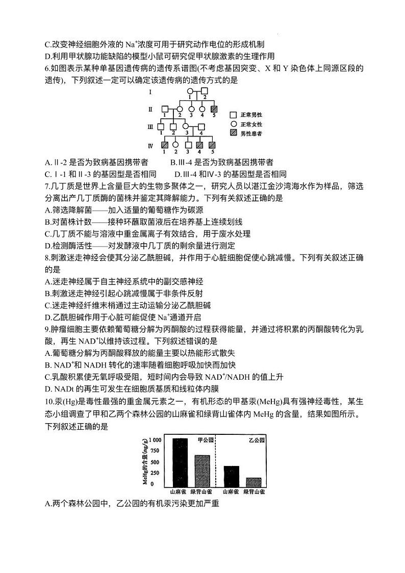 2025届广东衡水金卷高三下学期2月大联考生物试卷+答案第2页