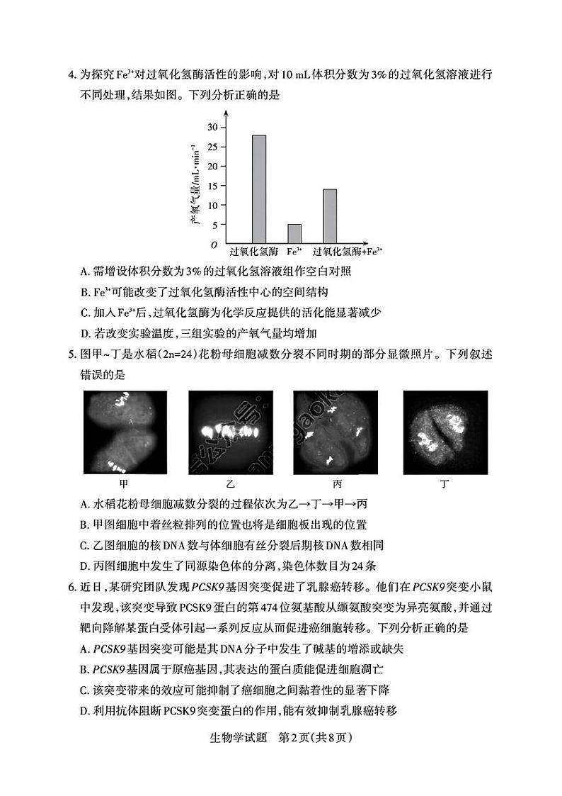 2025届山西省高三下学期考前适应性测试启航（高考一模）生物试卷（含答案）第2页
