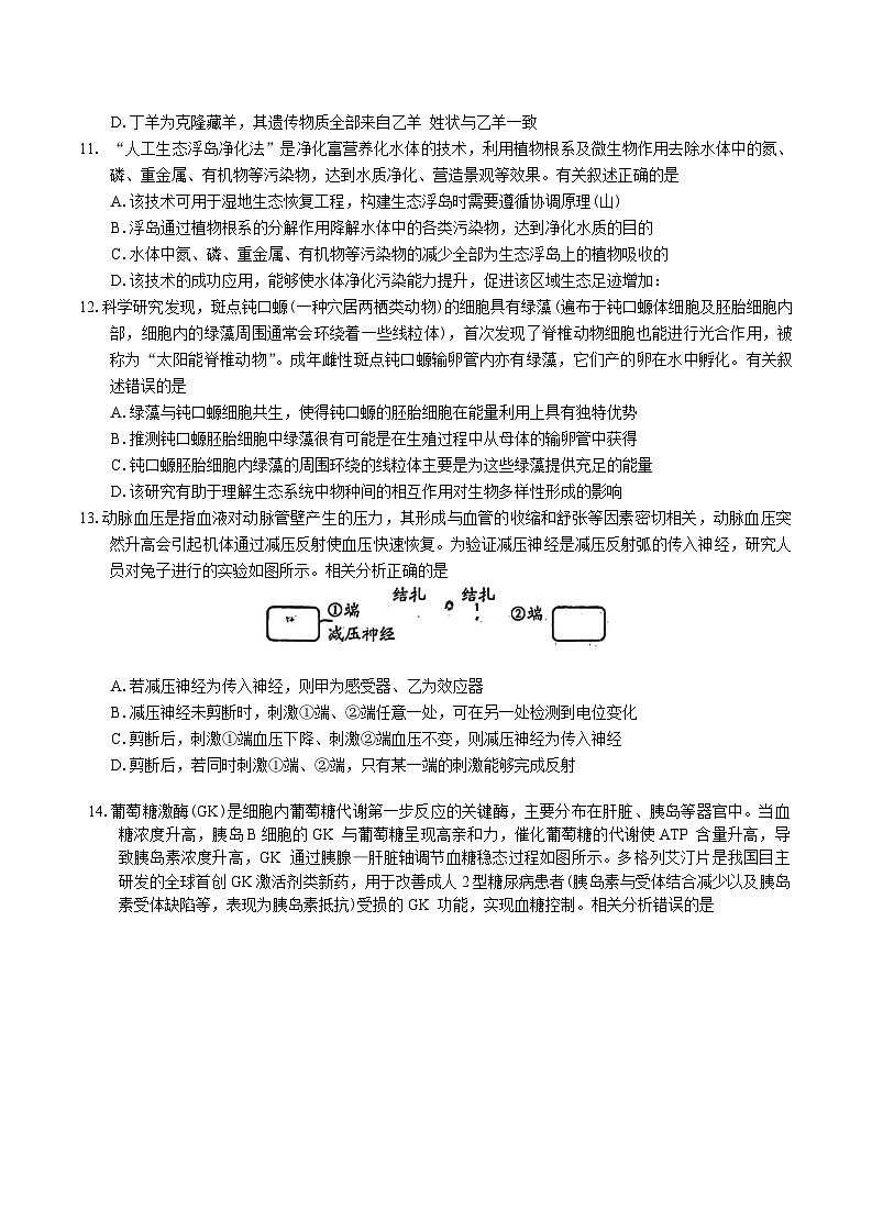 2025顺德区高三下学期2月教学质量检测（二）生物含答案第3页