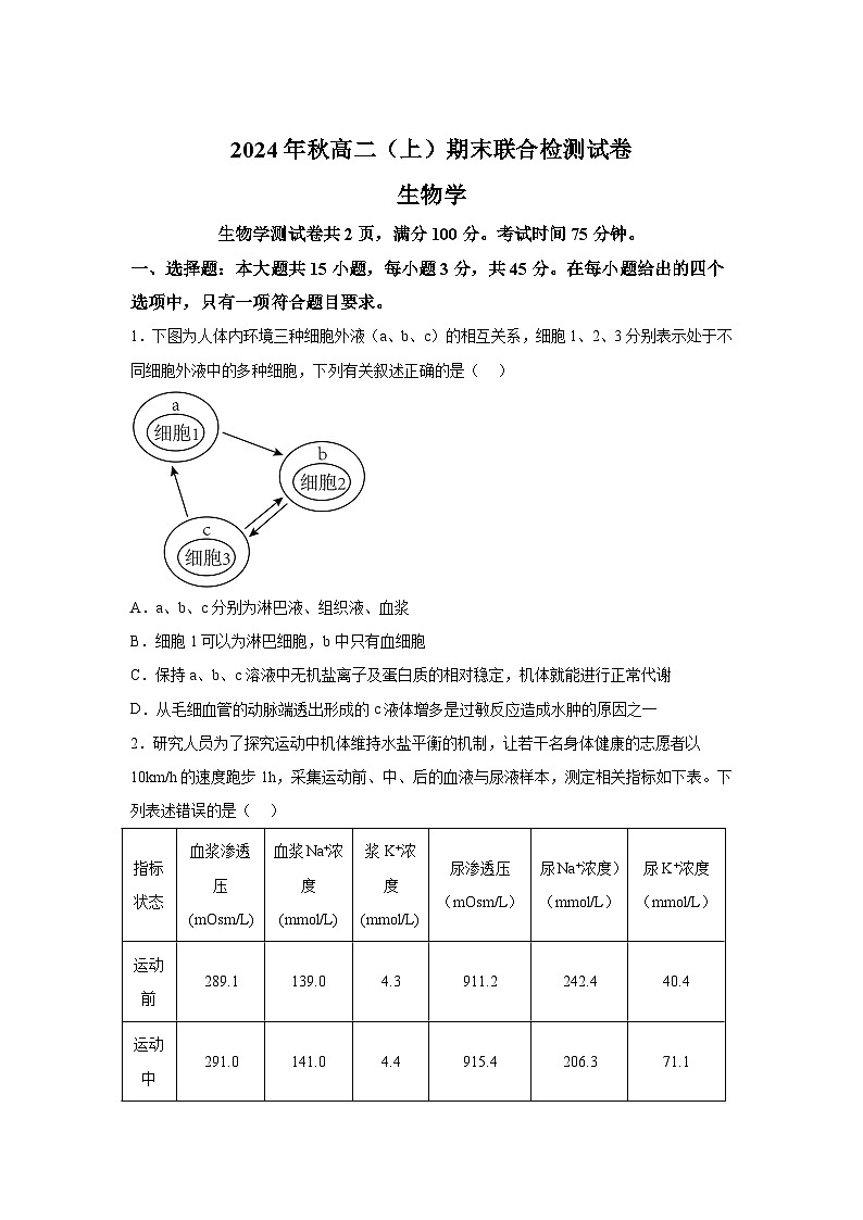 重庆市部分学校2024-2025学年高二上学期1月期末生物试题（Word版附解析）第1页