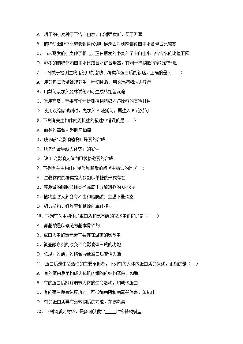 四川省成都外国语学校2024-2025学年高一上学期期末模拟生物试题（Word版附解析）第2页