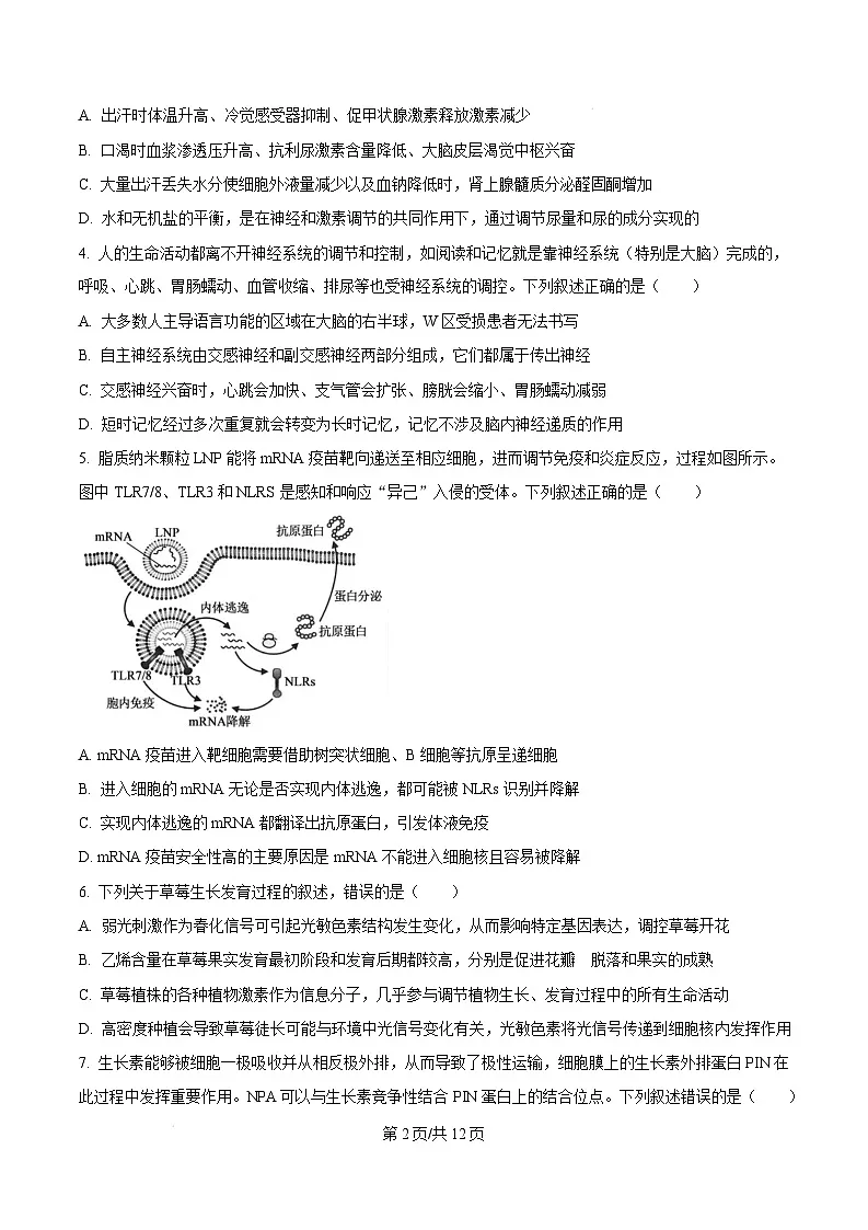 山东省临沂市2024-2025学年高二上学期1月期末生物试题 Word版无答案第2页