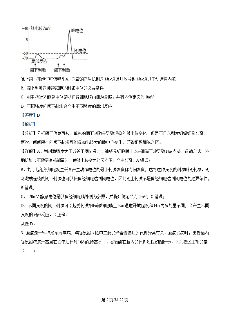 湖南省长沙市湖南师范大学附属中学2024-2025学年高二上学期1月期末生物试题（Word版附解析）第2页